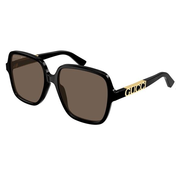 Gucci GG1189S-001 Oversized Black Square Sunglasses with Gold Cutout Temples and - Picture 1 of 3